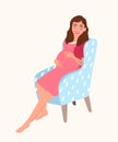 A pregnant girl sits in a chair and touches her stomach. Expecting a baby. Pregnancy. Vector illustration