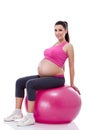 Pregnant woman sitting on fitness ball Royalty Free Stock Photo