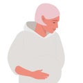 Pregnant woman. Smiling woman olds her hands on her stomach. Desire have baby. Future maternity concept flat vector