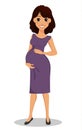 Pregnant woman standing straight and holding hands on her belly. Royalty Free Stock Photo