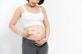 Pregnant woman with stick notes on her belly Royalty Free Stock Photo