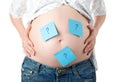 Pregnant woman with stick notes