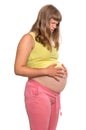 Pregnant woman with stomach ache - heartburn concept