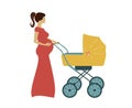 Pregnant woman with stroller baby