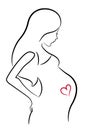 Pregnant woman stylized line drawing, mother care. Vector. Royalty Free Stock Photo