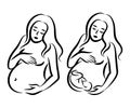 Pregnant woman. Stylized outline symbol. Maternity, pregnancy