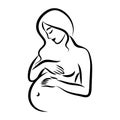 Pregnant woman. Stylized outline symbol. Maternity, pregnancy