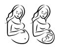 Pregnant woman. Stylized outline symbol. Maternity, pregnancy