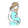 Pregnant woman stylized silhouette, mother care icon. Vector