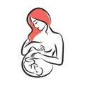 Pregnant woman stylized silhouette, mother care icon. Vector