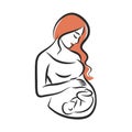 Pregnant woman stylized silhouette, mother care icon. Vector