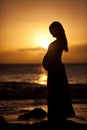 Pregnant woman at sunset Royalty Free Stock Photo