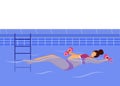 Pregnant woman swimming in pool flat vector illustration Royalty Free Stock Photo