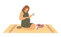 Pregnant woman taking pills flat vector illustration Royalty Free Stock Photo