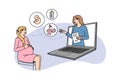 Pregnant woman talk online on computer with gynecologist Royalty Free Stock Photo