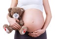 Pregnant woman with teddy bear. Royalty Free Stock Photo