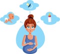 Pregnant Woman Thinking about Motherhood Vector Cartoon Illustration