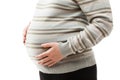 Pregnant woman touching or bonding her abdomen