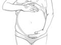 Pregnant woman touching her belly isolated on white. Young woman expecting a baby. cute pregnant belly black line