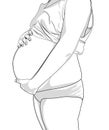 Pregnant woman touching her belly isolated on white. Young woman expecting a baby. cute pregnant belly