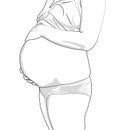 Pregnant woman touching her belly isolated on white. Young woman expecting a baby. cute pregnant belly