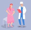 Pregnant woman visiting doctor in clinic, expectant mother talking with physician male character Royalty Free Stock Photo