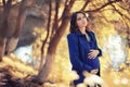 Pregnant woman on a walk in the park Royalty Free Stock Photo