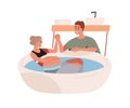 Pregnant woman at water birth, labor at home. Husband supporting wife during baby delivery in bath tub. Partner helping in natural Royalty Free Stock Photo