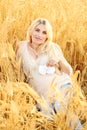 Pregnant woman in wheat field Royalty Free Stock Photo