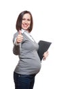 Pregnant woman at work showing thumbs up Royalty Free Stock Photo