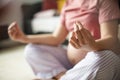 Pregnant woman working exercise of yoga at home. Relaxing moment Royalty Free Stock Photo