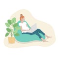 Pregnant woman working from home office in beanbag chair remote working freelance diversity and inclusion work Royalty Free Stock Photo