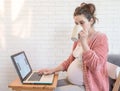 Pregnant woman working on the laptop at home Royalty Free Stock Photo