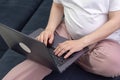 Pregnant woman working on laptop at home Royalty Free Stock Photo