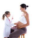 Pregnant womanand kid girl stethoscope doctor