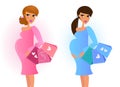 Pregnant women awaiting baby boy and baby girl Royalty Free Stock Photo