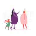 Pregnant Women with Child Talking on the city street. Winter Season. Happy pregnancy