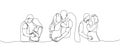 Pregnant women with husbands, family, love set one line art. Continuous line drawing of pregnancy, motherhood