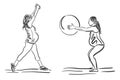 Pregnant women involved in fitness exercise, vector illustration, sketch