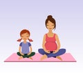 Pregnant women and little girl doing yoga