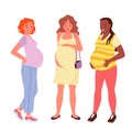 Pregnant women set, future mothers wearing casual clothes, holding belly with hands Royalty Free Stock Photo