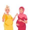 Pregnant women talk. Expecting a baby. Pregnancy. Happy motherhood. Vector illustration