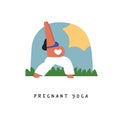 Pregnant woman yoga exercise pose cartoon style Royalty Free Stock Photo