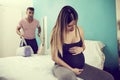 Pregnat couple leaving for the hospital Royalty Free Stock Photo