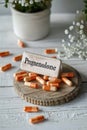 Pregnenolone in capsules on the table. Selective focus. Royalty Free Stock Photo