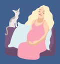 Pregnent woman sitting with cat