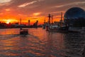 Pregolya River and ships in Kaliningrad at sunset. Russia Royalty Free Stock Photo