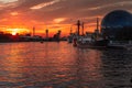 Pregolya River and ships in Kaliningrad at sunset. Russia Royalty Free Stock Photo
