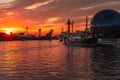 Pregolya River and ships in Kaliningrad at sunset. Russia Royalty Free Stock Photo