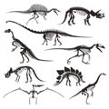 Prehistoric animals bones, dinosaur skeletons isolated icons Royalty Free Stock Photo